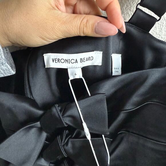VERONICA BEARD Kennedy Bow Black Satin Mini Dress - Picture 14 of 14